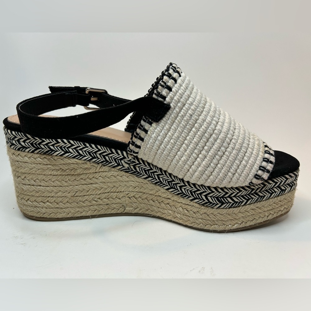 Just Fab Espadrille Woven Black & Cream Open Toe Platform Wedge Size 9 - Picture 5 of 10